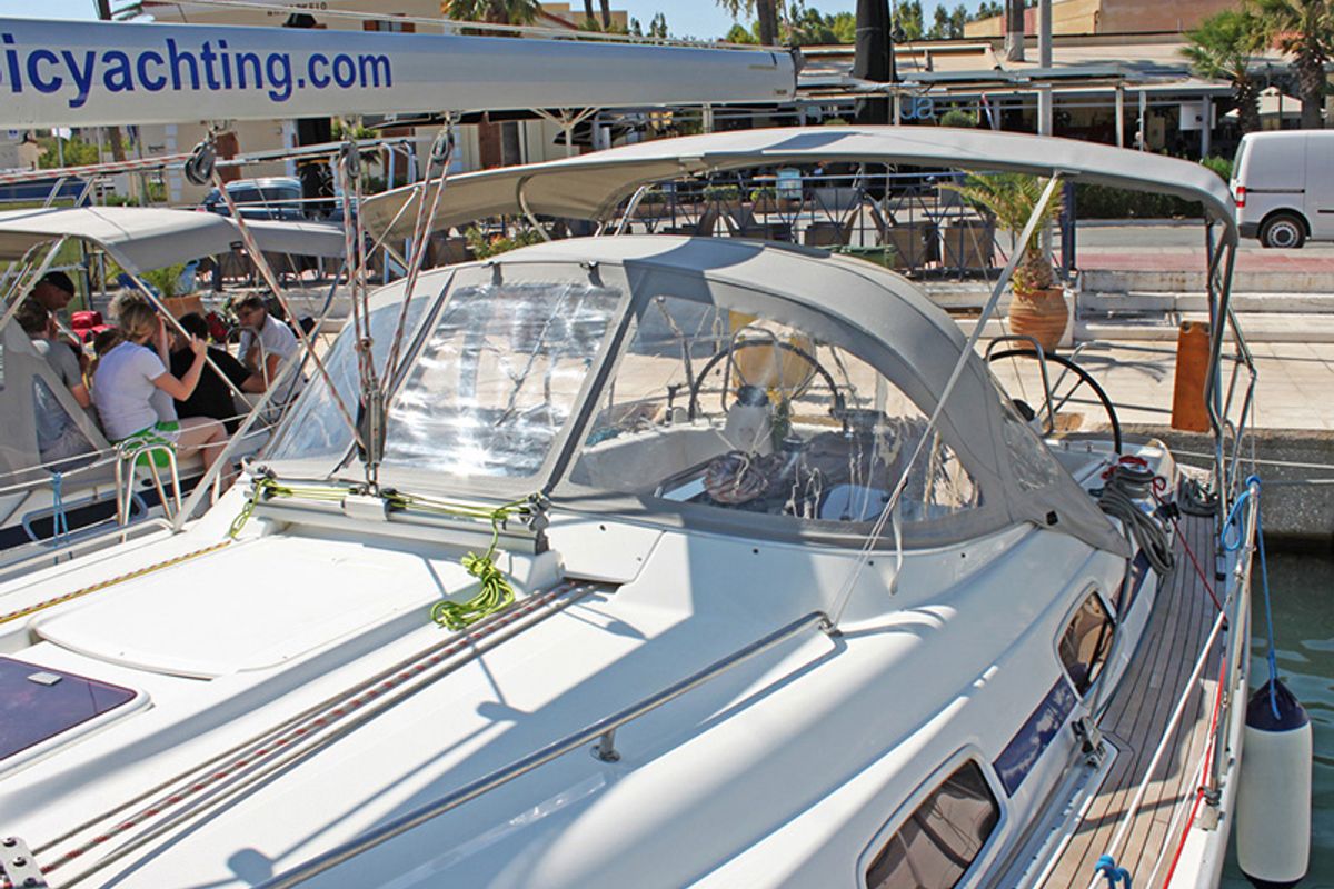 Exterior view of Iraklis, a Bavaria 42 Cruiser sailboat at Lavreotiki Municipal Unit, Greece