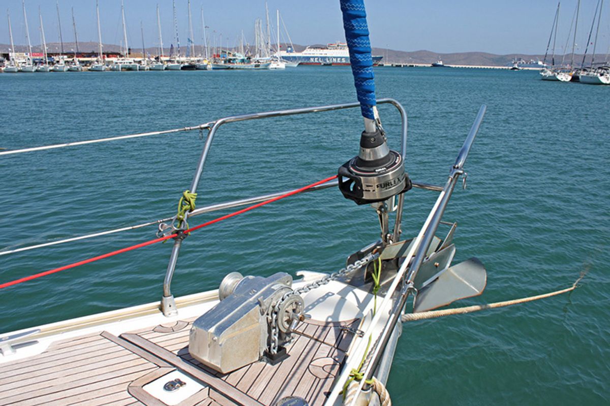Exterior view of Iraklis, a Bavaria 42 Cruiser sailboat at Lavreotiki Municipal Unit, Greece