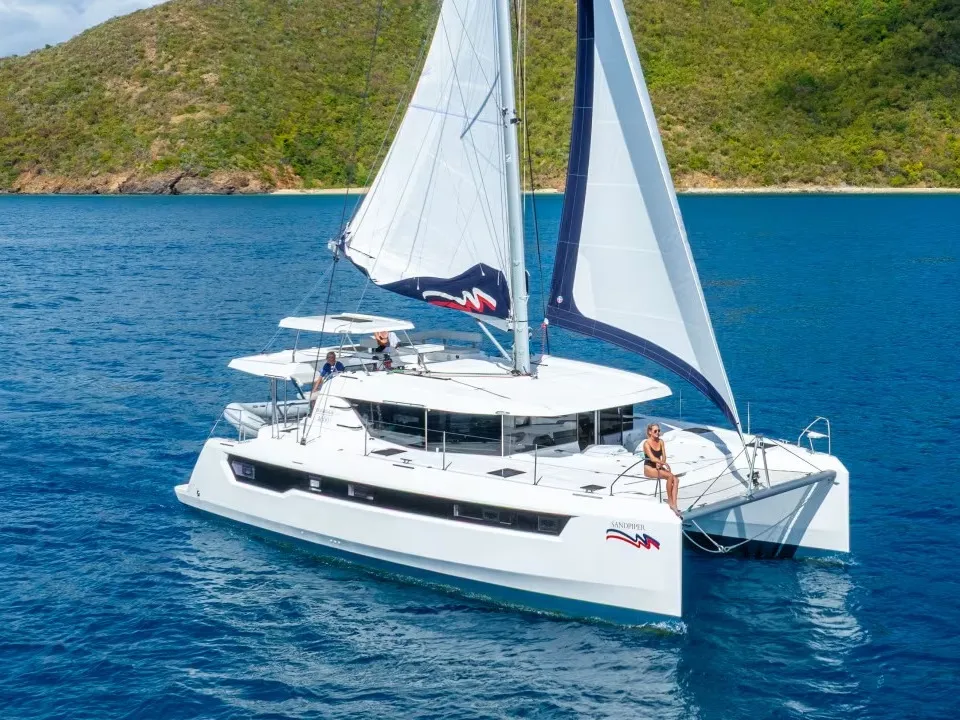 Exterior view of Moorings 4600 - 4 Exclusive Plus, a Leopard 46 catamaran at Central Abaco, Bahamas