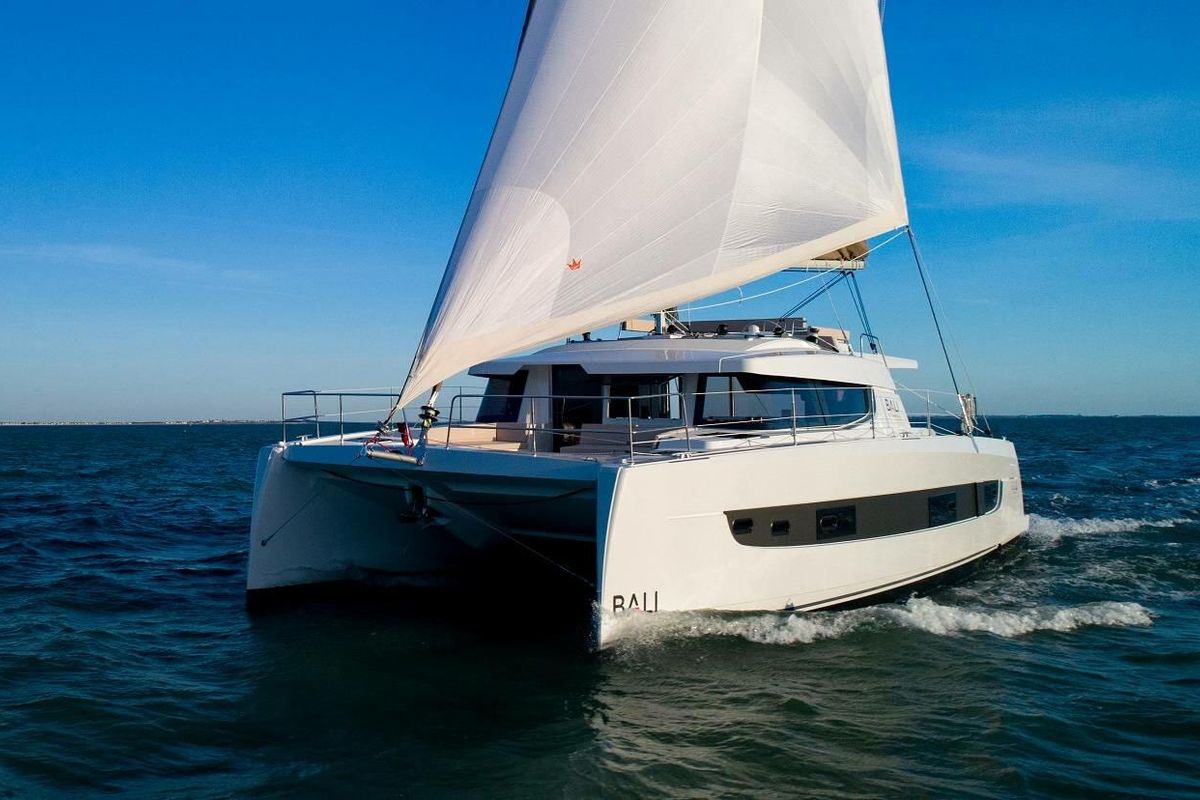 Exterior view of Divine Destiny, a Bali 4.4 catamaran at Road Town, British Virgin Islands