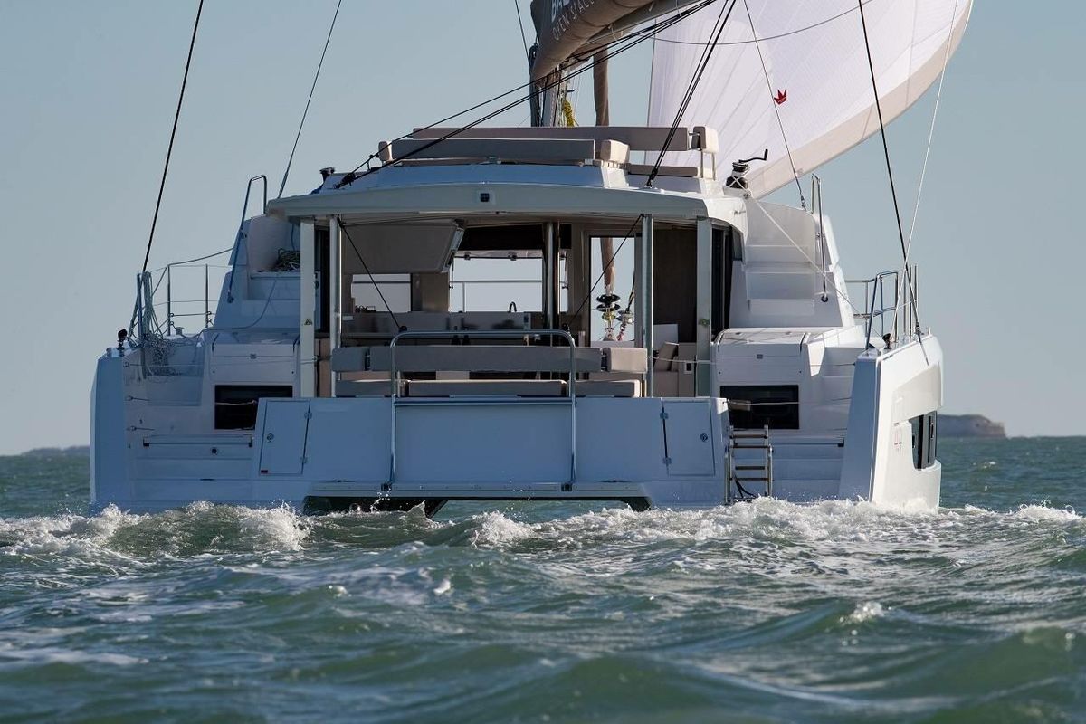 Exterior view of Divine Destiny, a Bali 4.4 catamaran at Road Town, British Virgin Islands