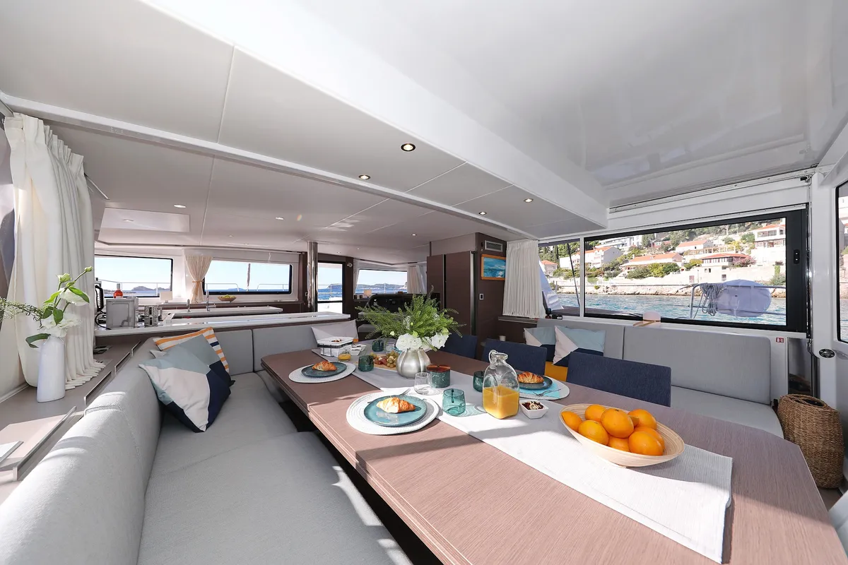 Salon of EQ Horizon, a Bali 5.4 catamaran at Dubrovnik, Croatia