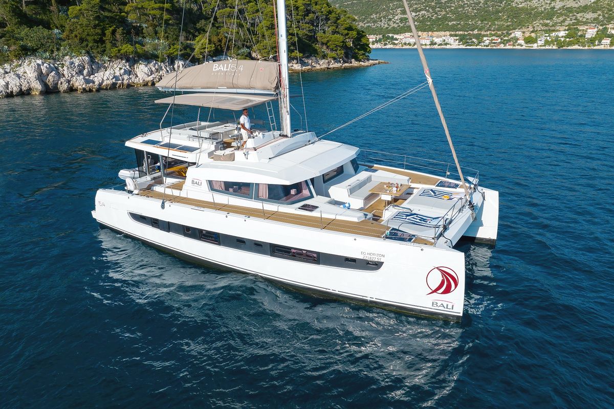 Exterior view of EQ Horizon, a Bali 5.4 catamaran at Dubrovnik, Croatia