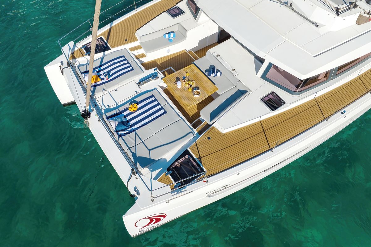 Deck of EQ Horizon, a Bali 5.4 catamaran at Dubrovnik, Croatia