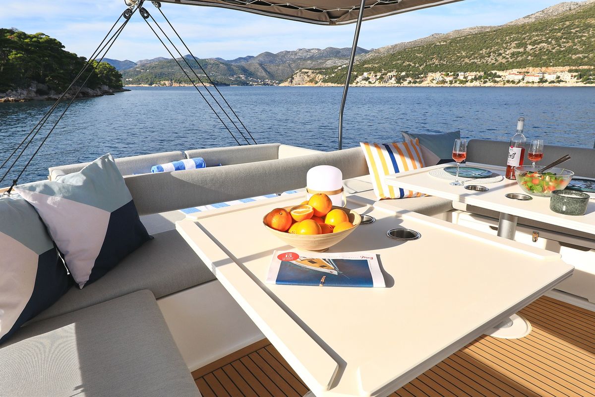 Deck of EQ Horizon, a Bali 5.4 catamaran at Dubrovnik, Croatia