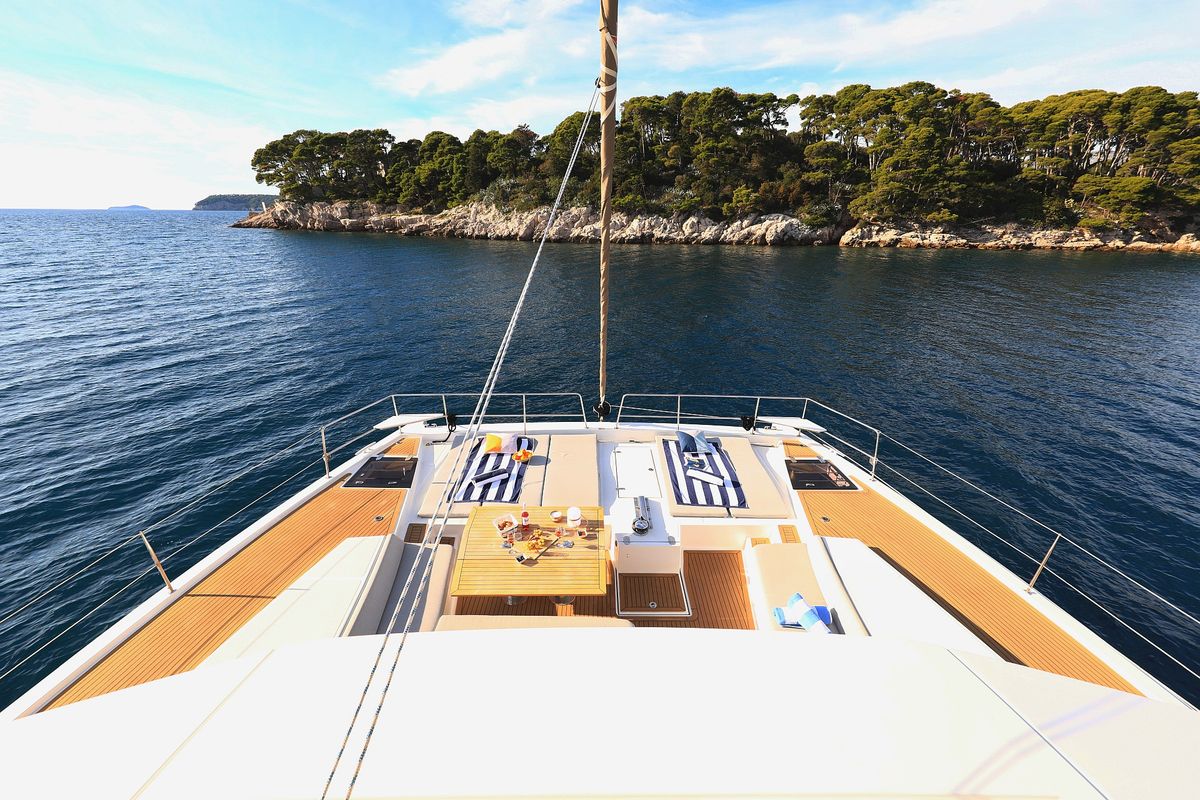 Deck of EQ Horizon, a Bali 5.4 catamaran at Dubrovnik, Croatia