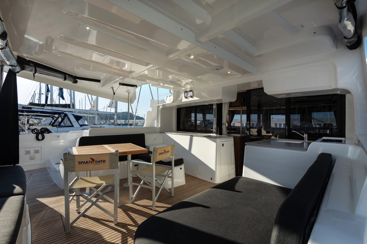 Deck of Carruba - Comfort Line , a Lagoon 46 catamaran at Tonnarella, Italy
