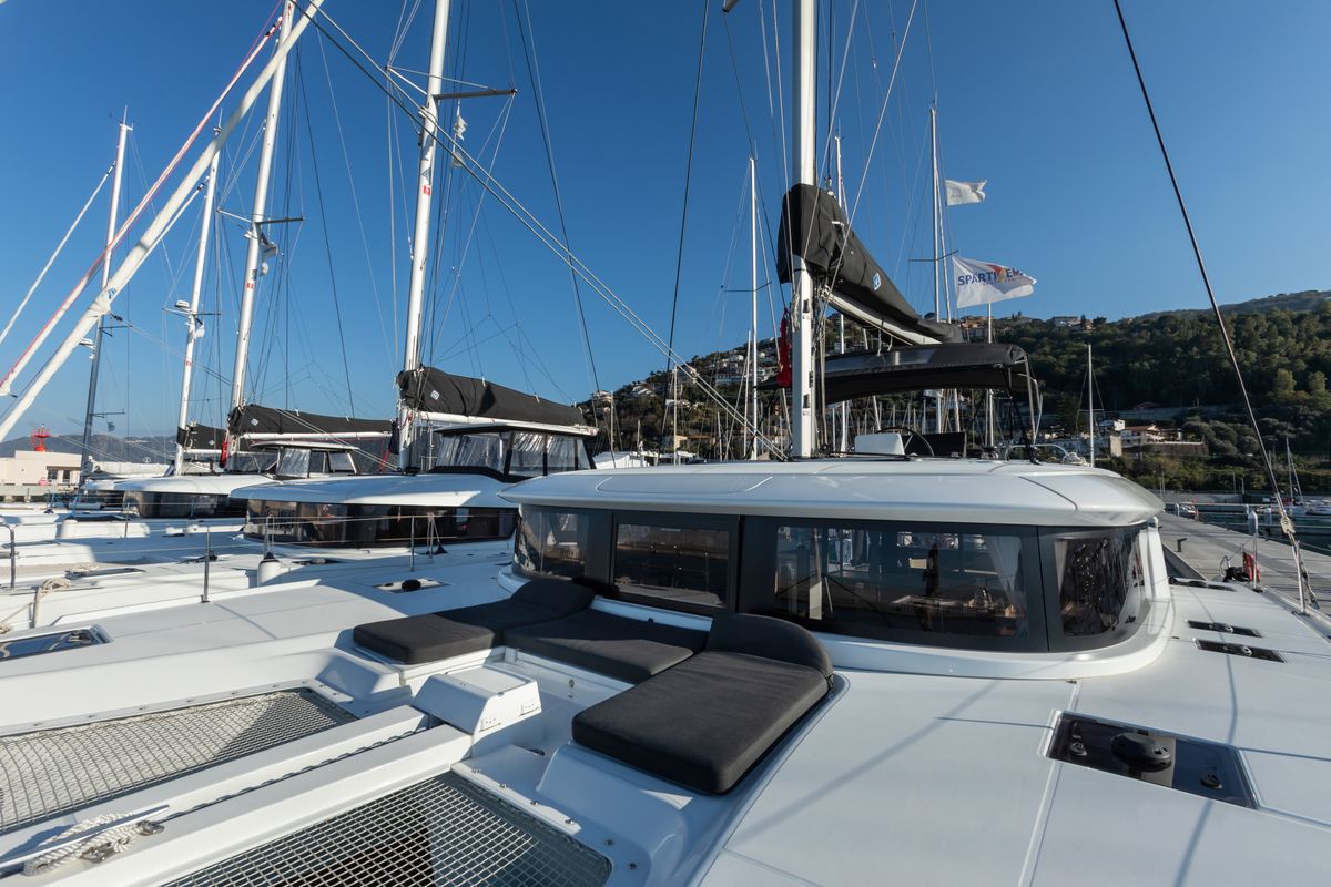 Deck of Carruba - Comfort Line , a Lagoon 46 catamaran at Tonnarella, Italy