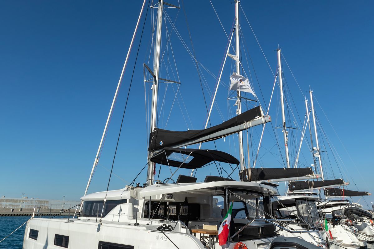 Exterior view of Carruba - Comfort Line , a Lagoon 46 catamaran at Tonnarella, Italy