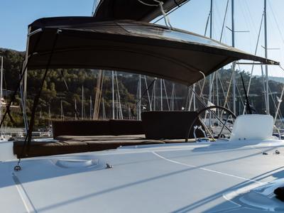 Cockpit of Carruba - Comfort Line , a Lagoon 46 catamaran at Tonnarella, Italy