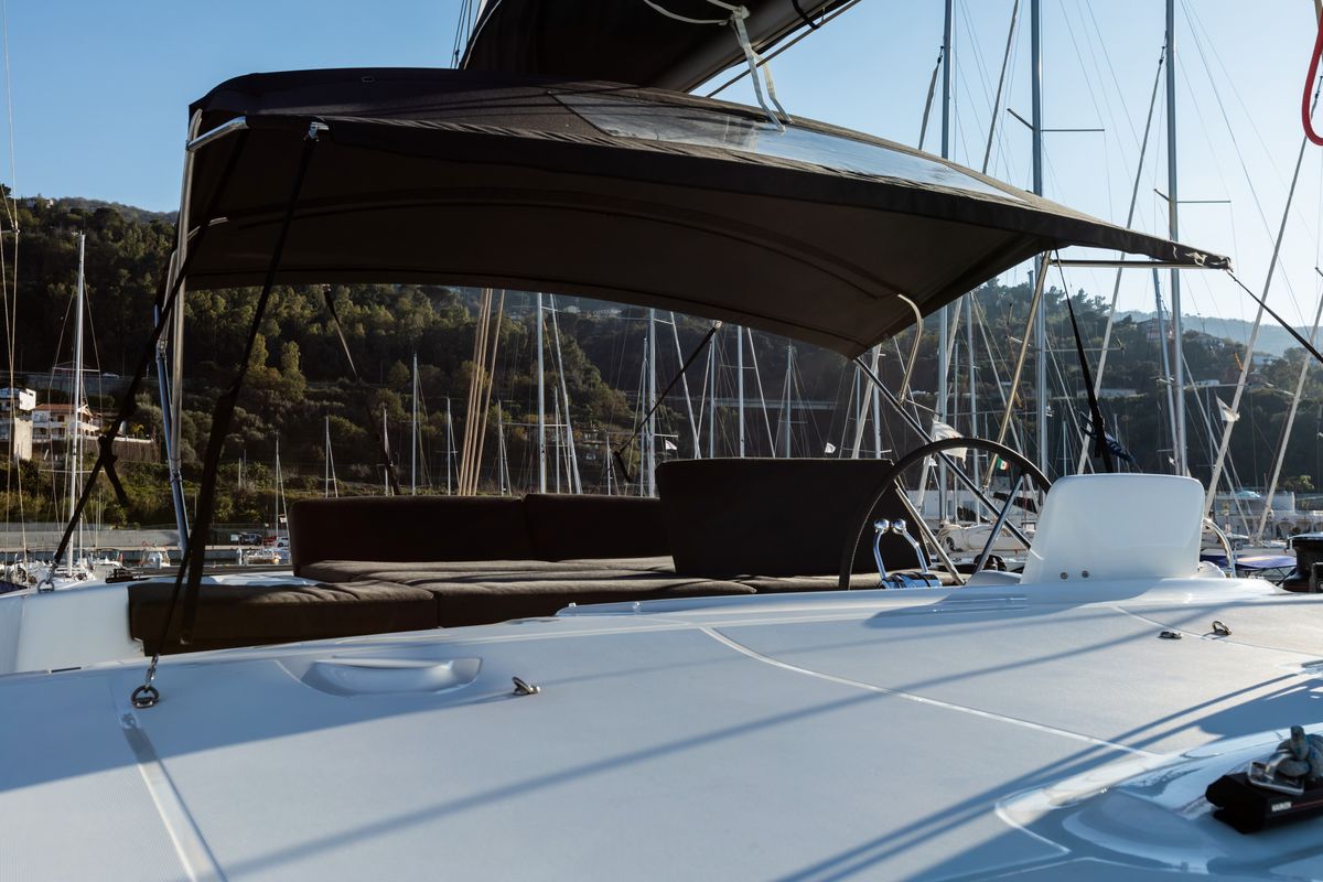 Cockpit of Carruba - Comfort Line , a Lagoon 46 catamaran at Tonnarella, Italy