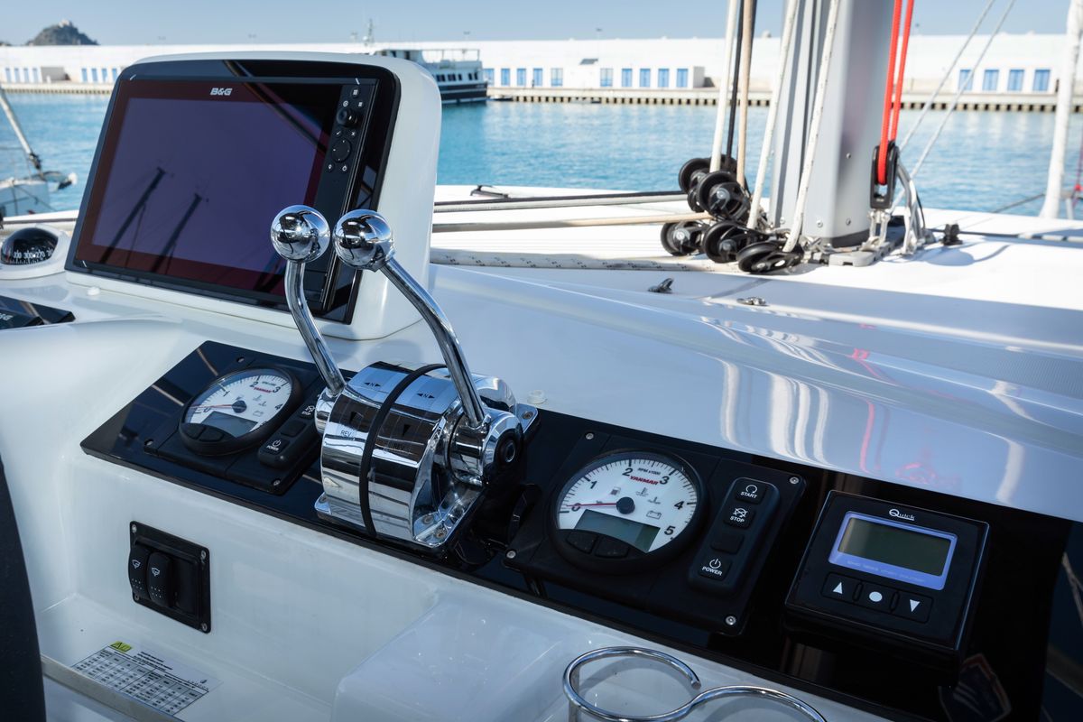 Cockpit of Carruba - Comfort Line , a Lagoon 46 catamaran at Tonnarella, Italy