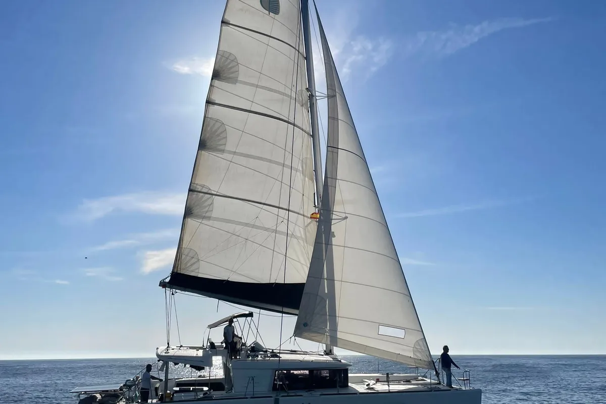 Exterior view of Lupin, a Lagoon 450 catamaran at Ajaccio, France