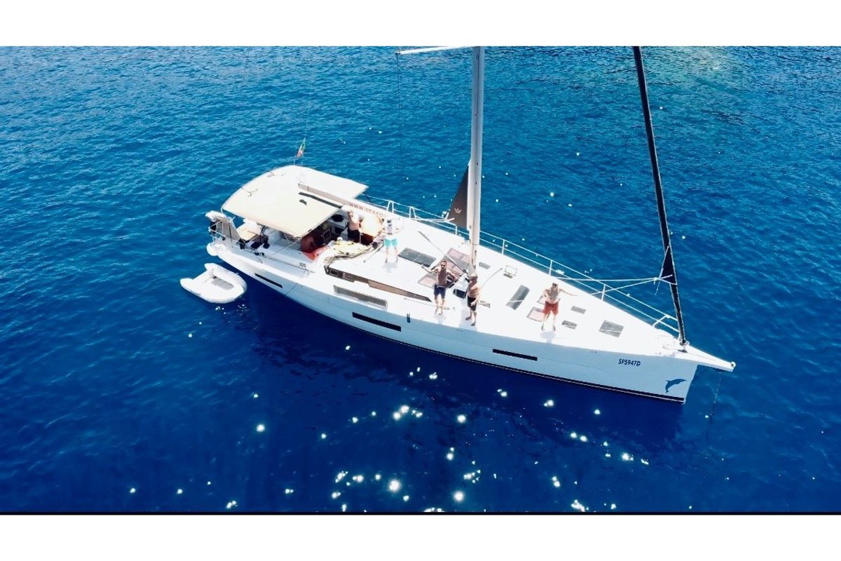 Exterior view of Euphoria Planet, a Dufour 56 Exclusive sailboat at Tonnarella, Italy