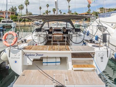 Cockpit of Euphoria Planet, a Dufour 56 Exclusive sailboat at Tonnarella, Italy