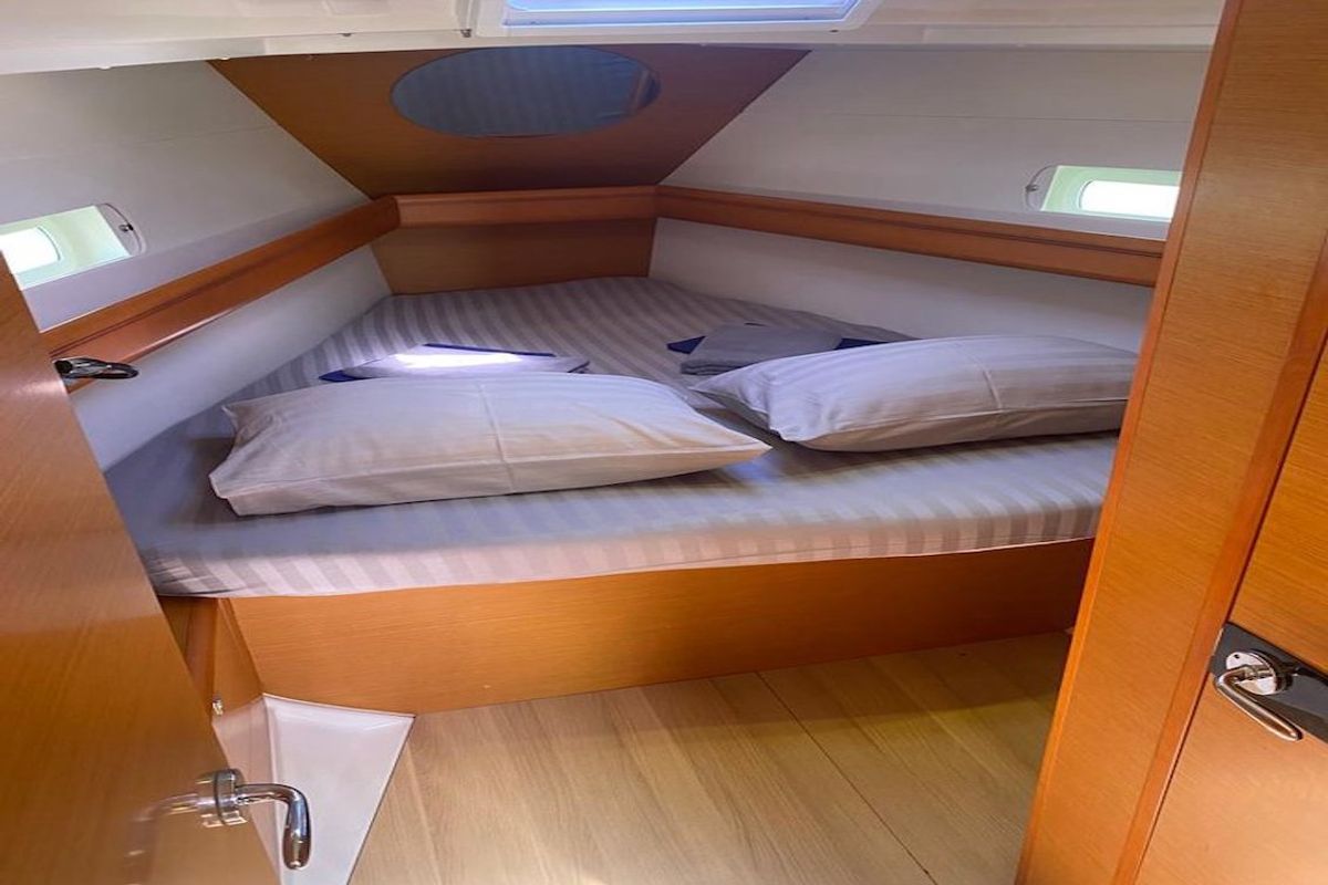Cabin on Cavalier, a Jeanneau Sun Odyssey 409 sailboat at Mai Khao, Thailand