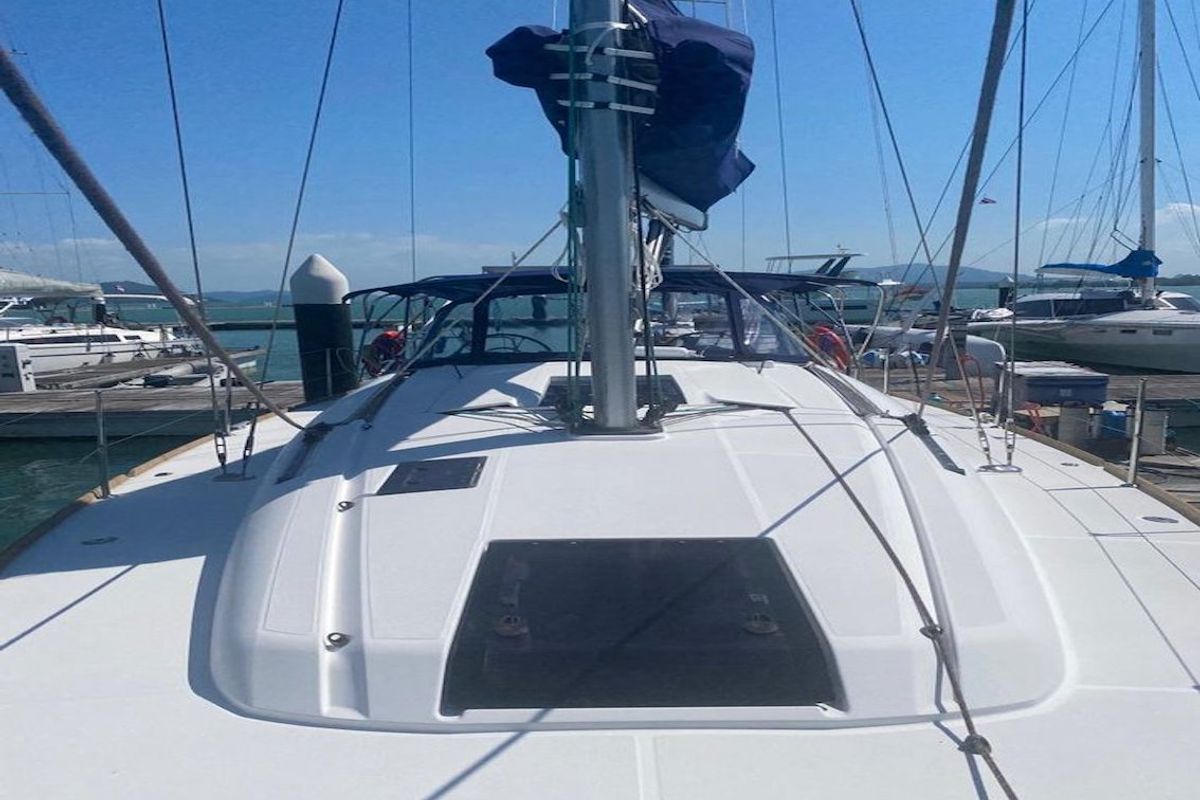 Deck of Cavalier, a Jeanneau Sun Odyssey 409 sailboat at Mai Khao, Thailand