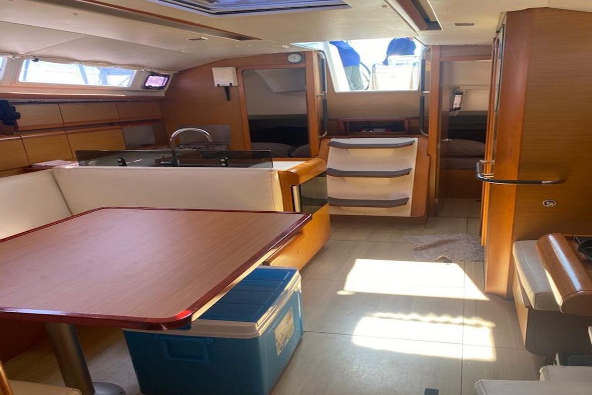 Salon of Cavalier, a Jeanneau Sun Odyssey 409 sailboat at Mai Khao, Thailand