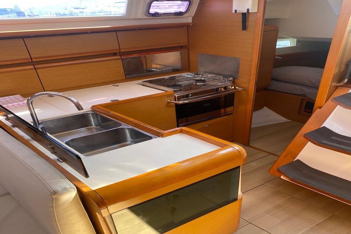 Galley of Cavalier, a Jeanneau Sun Odyssey 409 sailboat at Mai Khao, Thailand