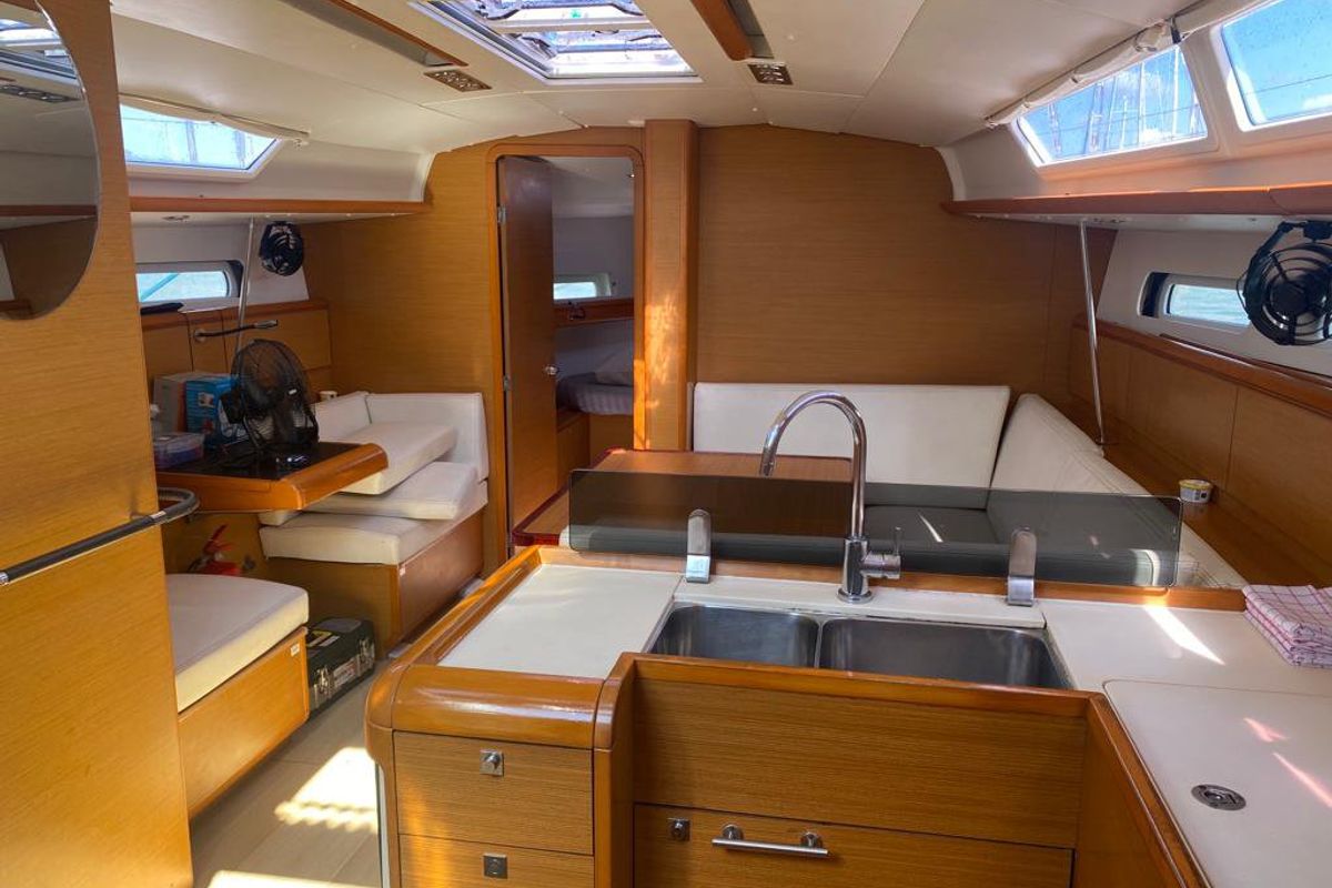 Galley of Cavalier, a Jeanneau Sun Odyssey 409 sailboat at Mai Khao, Thailand