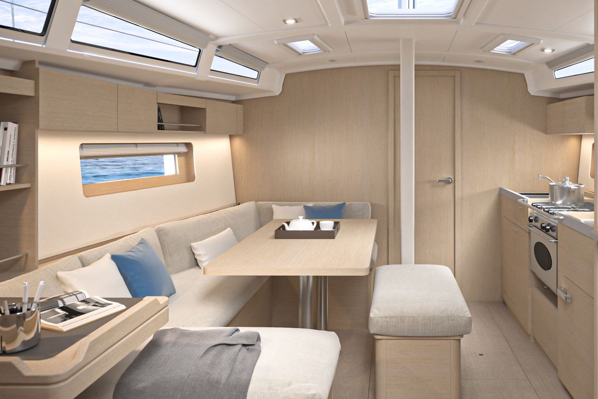 Salon of Mercator, a Beneteau Oceanis 37.1 sailboat at Municipal Unit of Lefkada, Greece