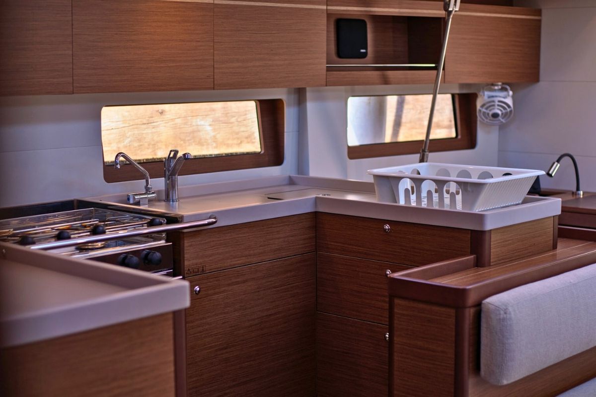 Galley of Le Streghe, a Beneteau Oceanis 51.1 sailboat at Tonnarella, Italy