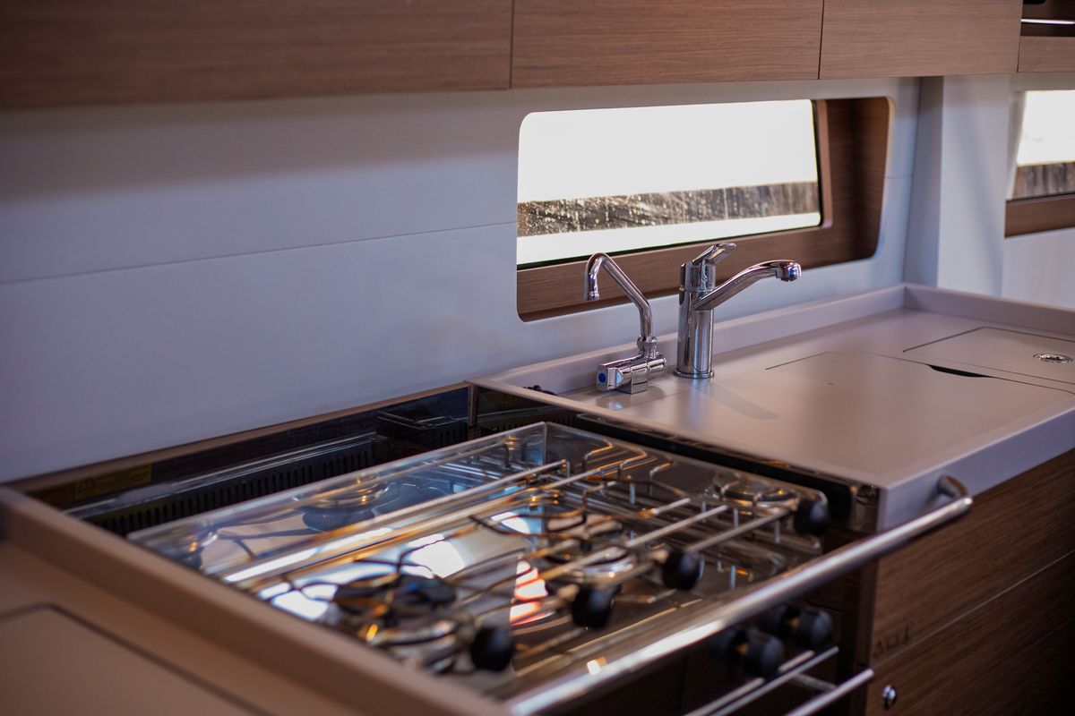 Galley of Le Streghe, a Beneteau Oceanis 51.1 sailboat at Tonnarella, Italy