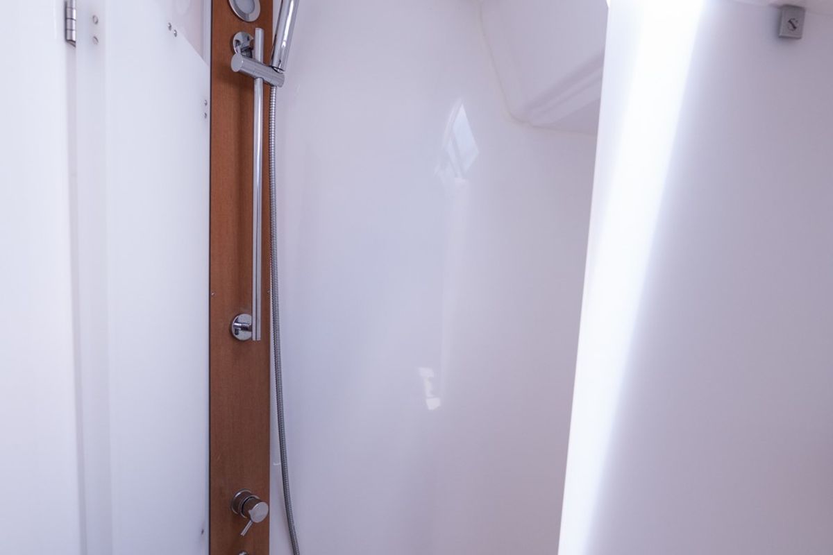 Head on Andromeda, a Dufour 470 sailboat at Athens, Greece
