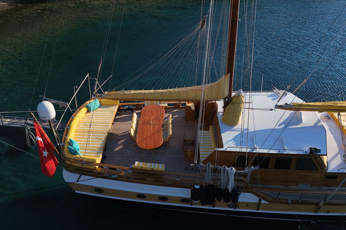 Deck of Fortuna, a Custom Made Fortuna* yacht at Bodrum, Turkey