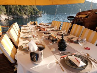 Deck of Fortuna, a Custom Made Fortuna* yacht at Bodrum, Turkey