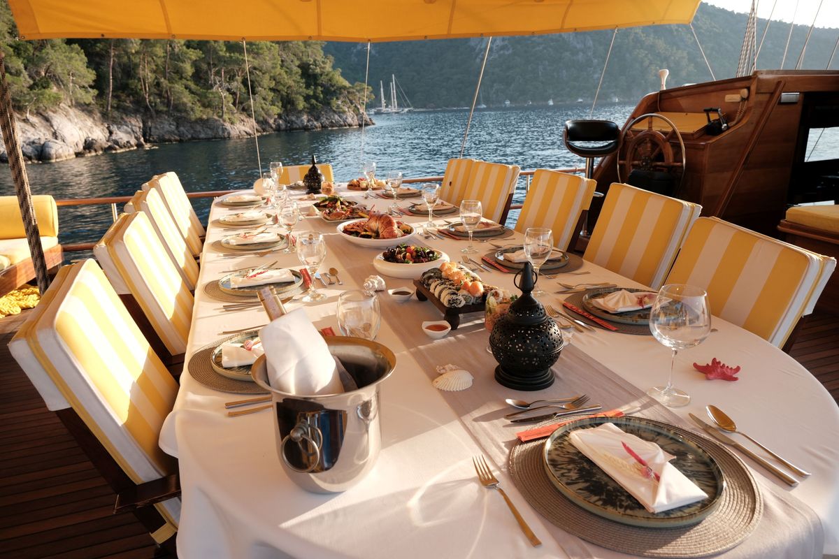 Deck of Fortuna, a Custom Made Fortuna* yacht at Bodrum, Turkey