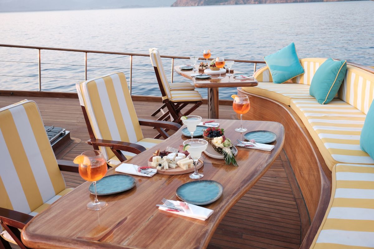 Deck of Fortuna, a Custom Made Fortuna* yacht at Bodrum, Turkey
