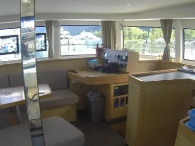 Salon of ZIL 2, a Lagoon 42 catamaran at Eden Island Marina, Seychelles