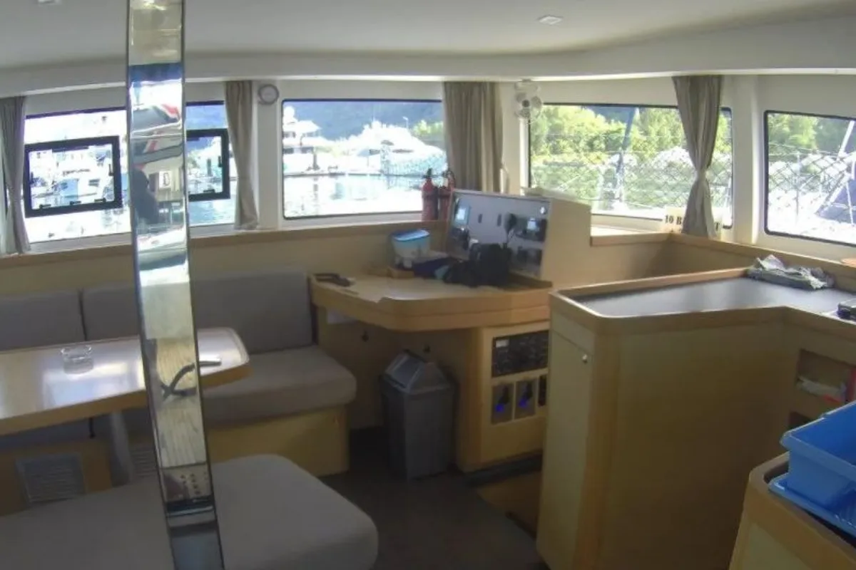 Salon of ZIL 2, a Lagoon 42 catamaran at Eden Island Marina, Seychelles