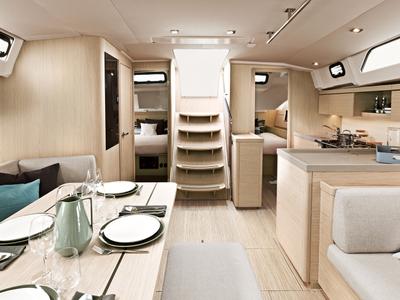 Salon of Pebbles, a Beneteau Oceanis 46.1 sailboat at Municipal Unit of Rhodes, Greece