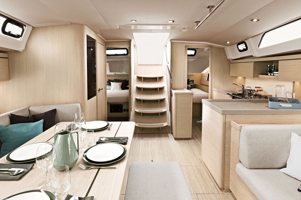 Salon of Pebbles, a Beneteau Oceanis 46.1 sailboat at Municipal Unit of Rhodes, Greece