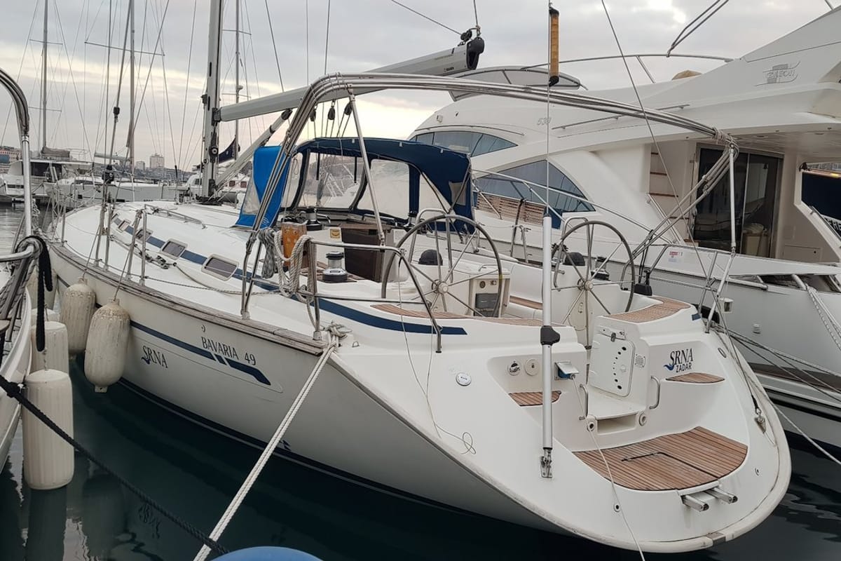 Exterior view of Srna, a Bavaria 49 sailboat at Zadar, Croatia