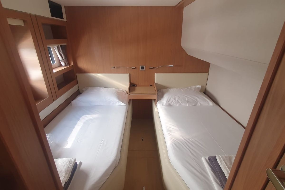 Cabin on Ammos IV, a Bali 5.4 catamaran at Lavreotiki Municipal Unit, Greece