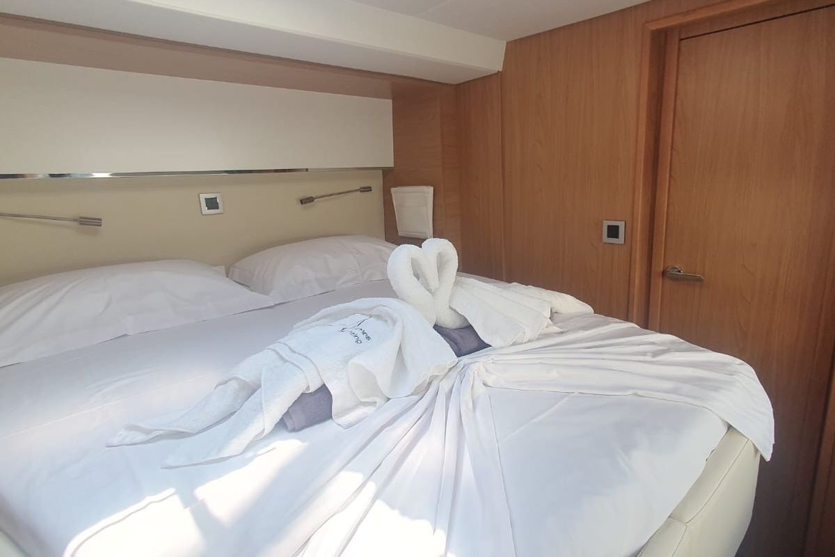 Cabin on Ammos IV, a Bali 5.4 catamaran at Lavreotiki Municipal Unit, Greece