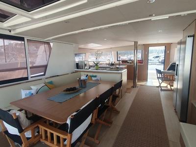 Salon of Ammos IV, a Bali 5.4 catamaran at Lavreotiki Municipal Unit, Greece