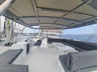Cockpit of Ammos IV, a Bali 5.4 catamaran at Lavreotiki Municipal Unit, Greece