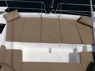 Deck of DOUBLE FIVE, a Bali 4.1 catamaran at Kalkara, Malta
