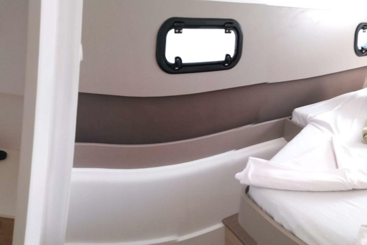 Cabin on DOUBLE FIVE, a Bali 4.1 catamaran at Kalkara, Malta