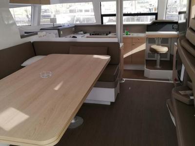 Salon of DOUBLE FIVE, a Bali 4.1 catamaran at Kalkara, Malta