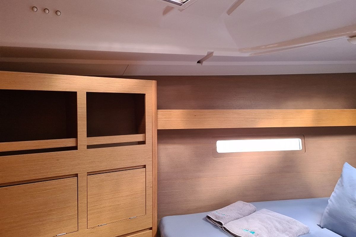 Cabin on Desiree II, a Dufour 412 Grand large sailboat at Marmaris, Turkey