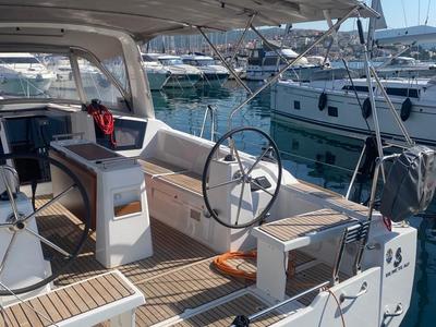 Cockpit of Lukas, a Beneteau Oceanis 38.1 sailboat at Općina Rogoznica, Croatia