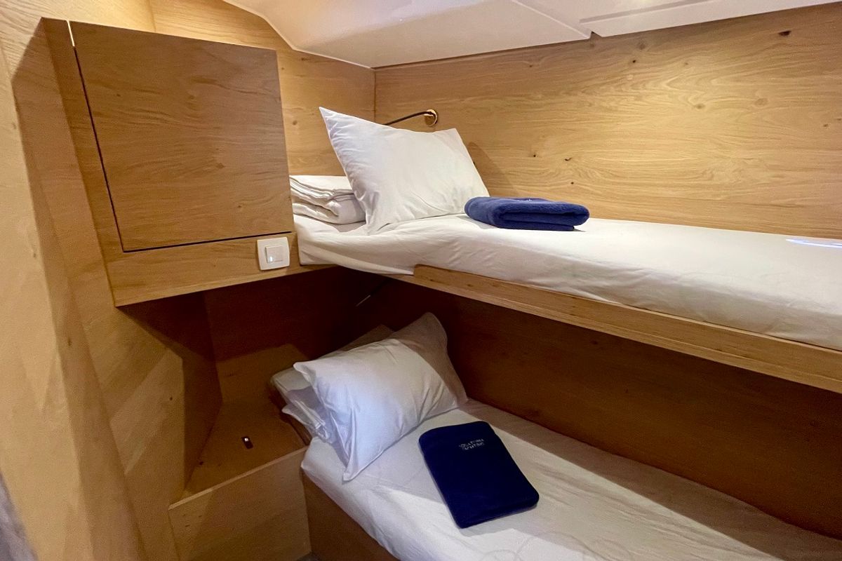 Cabin on A'more, a Elan Impression 45 sailboat at Pirovac, Croatia
