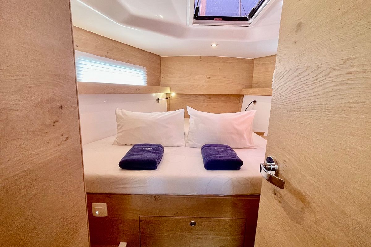 Cabin on A'more, a Elan Impression 45 sailboat at Pirovac, Croatia