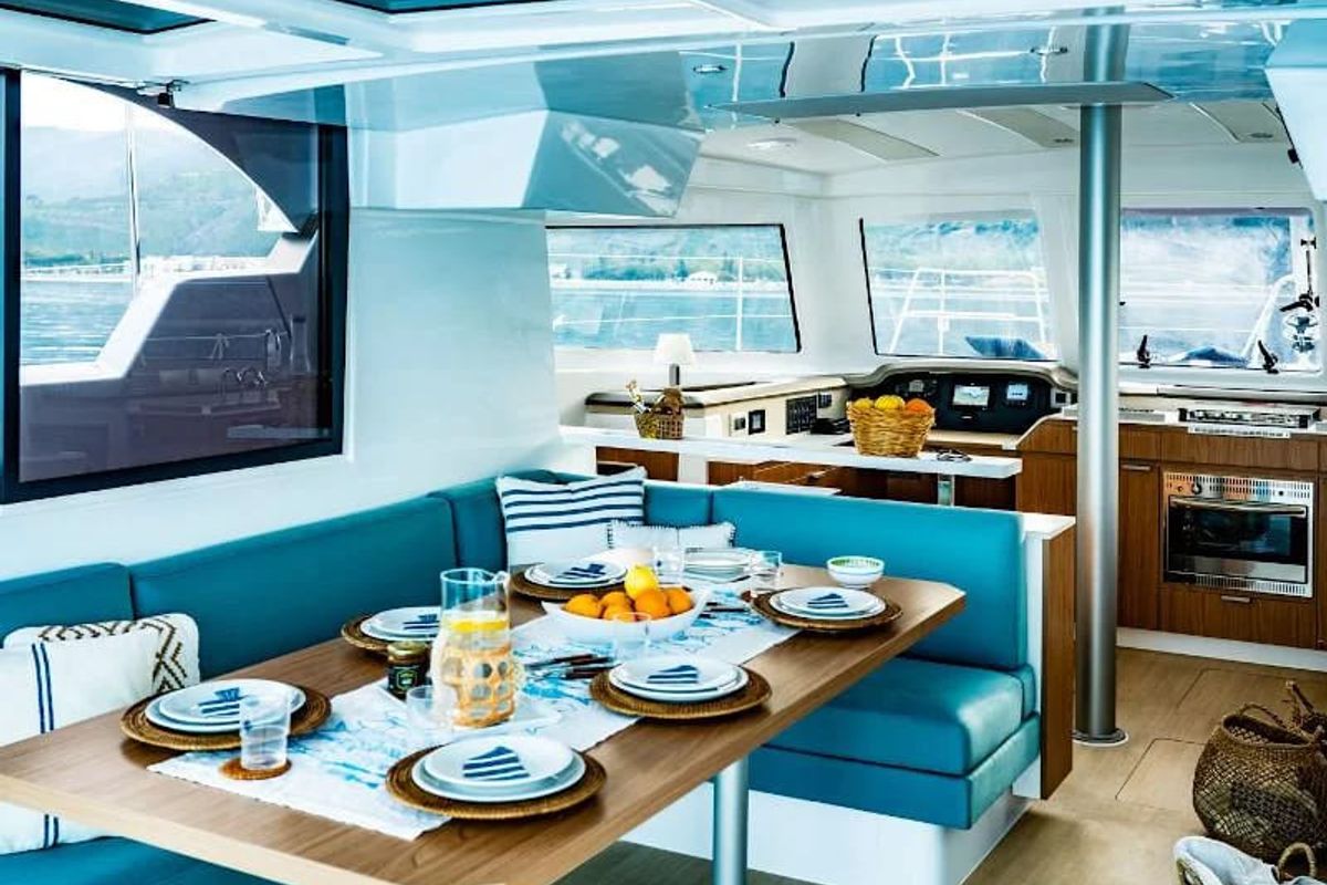 Salon of Giocos, a Bali Catspace catamaran at Palermo, Italy