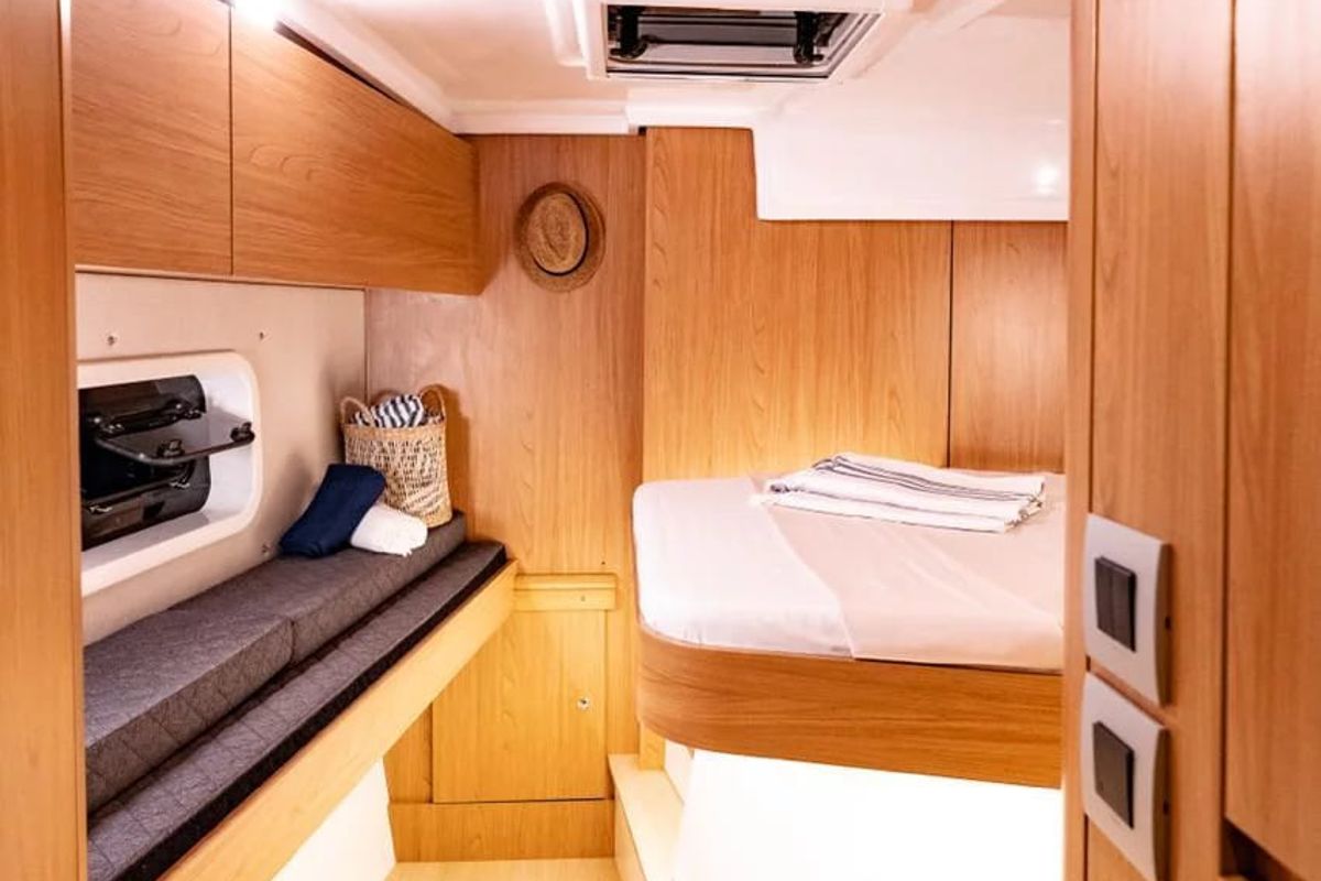 Cabin on Giocos, a Bali Catspace catamaran at Palermo, Italy